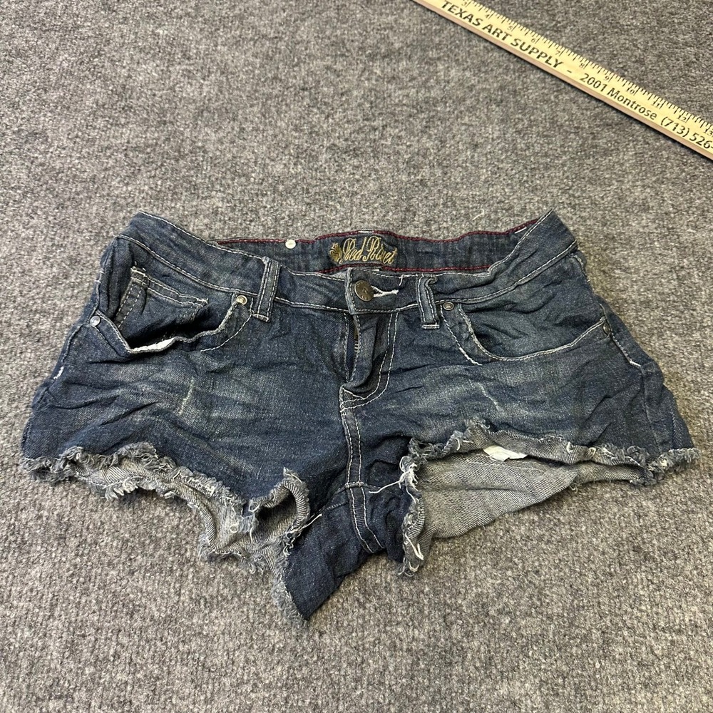Red Rivet Shorts Womens Size 3 Dark Wash Denim Cut Off Low Rise Y2K Embroidered